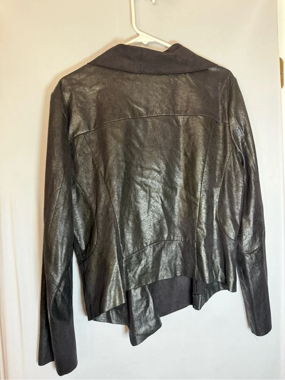 Calvin Klein Black Faux-Leather Draped Open-Front Jacket